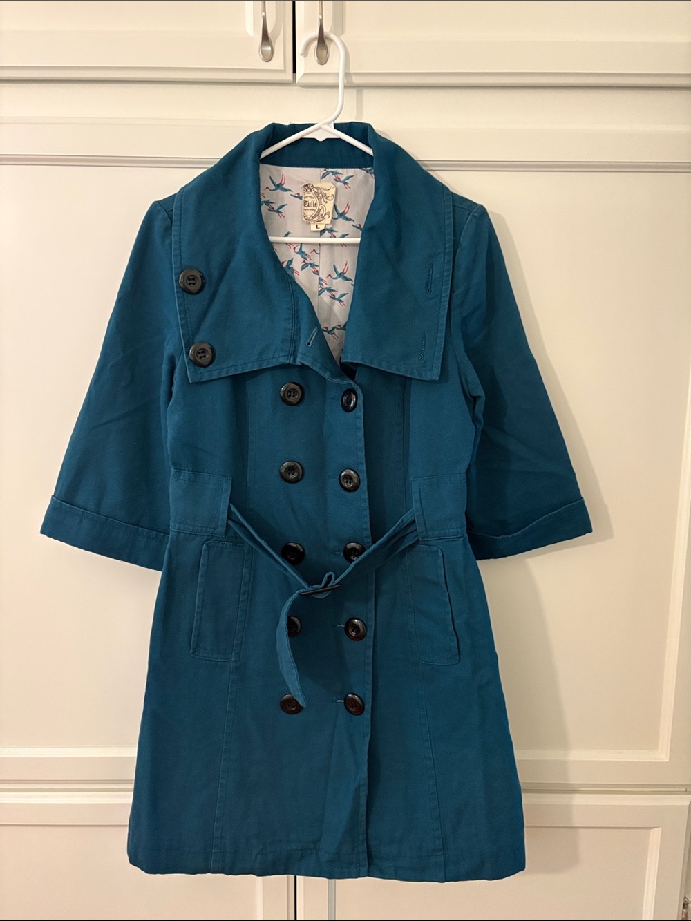 Tulle Teal Trench Coat with Double-Breasted Buttons